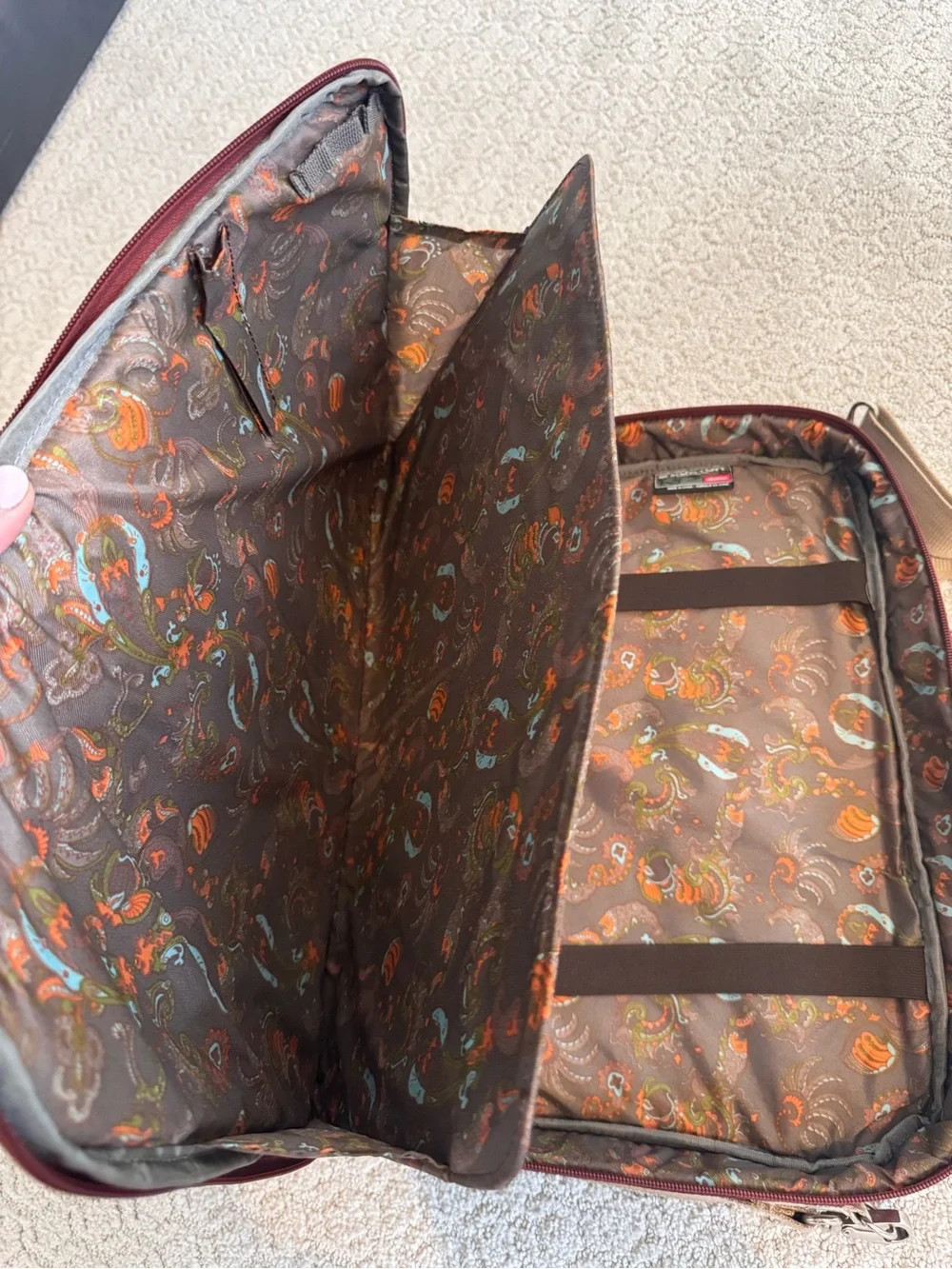 Burton Burgundy Crossbody Messenger laptop Bag with Tan Strap
